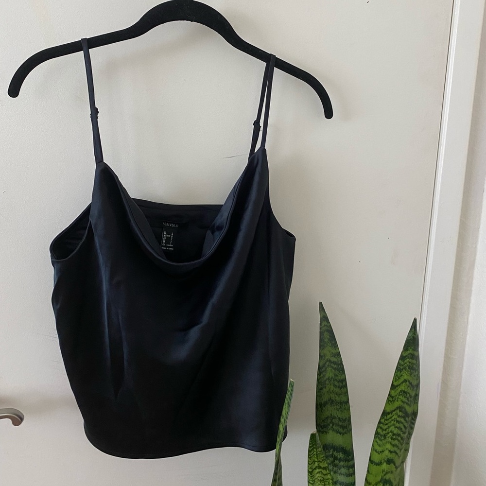 Black silk cowl neck tank top